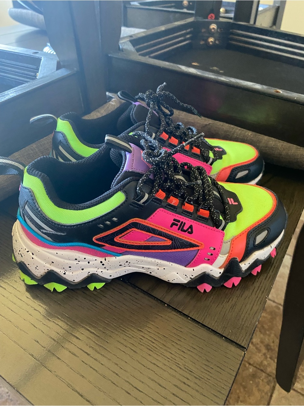 FILA Women's Neon Green Pink Purple Trail Sneakers